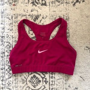 Pink Nike swoosh dri fit sports bra